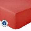 Drap Housse coton bonnet 23 cm fabriqué en France (180x190 cm - Rouge Orangé)