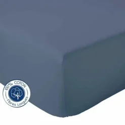 Drap Housse coton bonnet 23 cm fabriqué en France (140x190 cm - Bleu Marine)