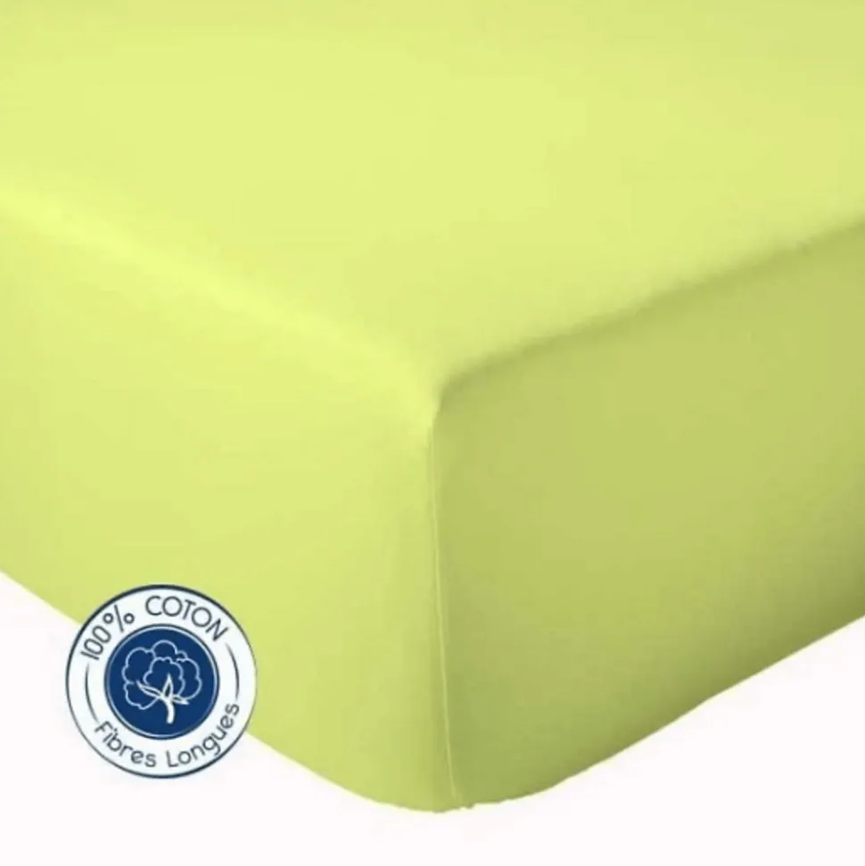 Drap Housse coton bonnet 23 cm fabriqué en France (160x190 cm - Vert)