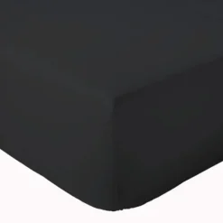 Drap Housse coton bonnet 23 cm fabriqué en France (180x190 cm - Noir)