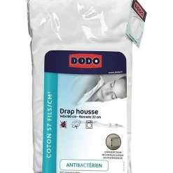 DRAP HOUSSE DODO - ANTIBACTERIENS - BLANC - 140X190 cm - Bonnet 32 cm