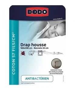 DRAP HOUSSE DODO - ANTIBACTERIENS - TAUPE - 160X2000 cm - Bonnet 32 cm
