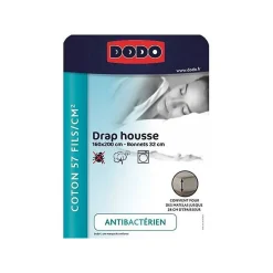 DRAP HOUSSE DODO - ANTIBACTERIENS - TAUPE - 160X2000 cm - Bonnet 32 cm