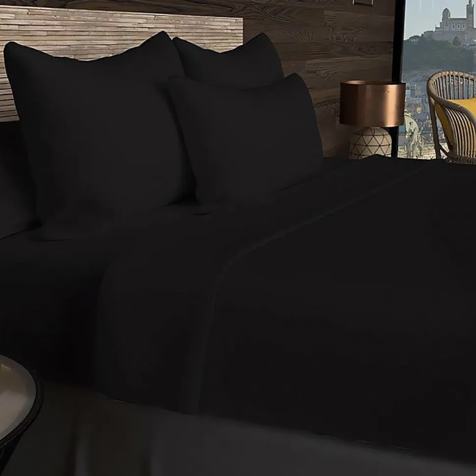 Drap housse en coton 57 fils 90x200 cm UNI noir, par Soleil d'ocre