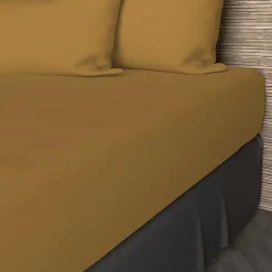 Drap housse en coton 57 fils 90x190 cm UNI moutarde, par Soleil d'ocre