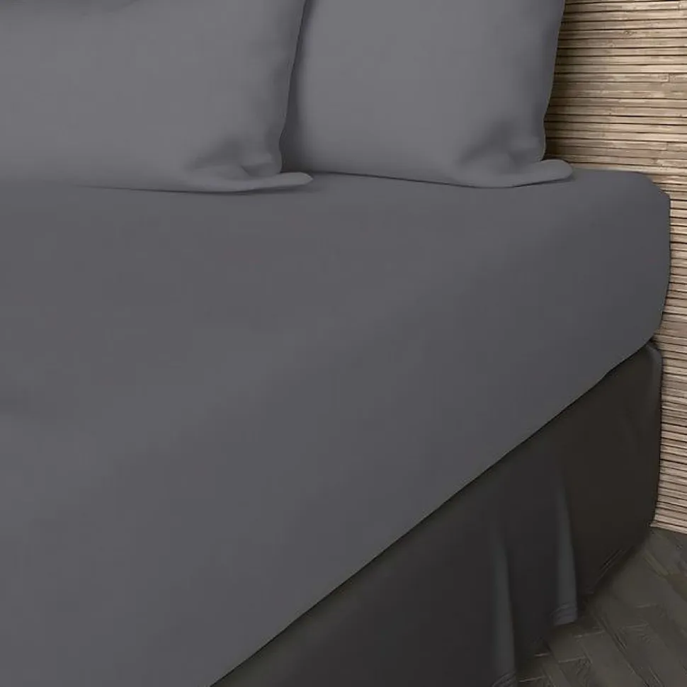 Drap housse en coton 57 fils 140x200 cm UNI gris, par Soleil d'ocre