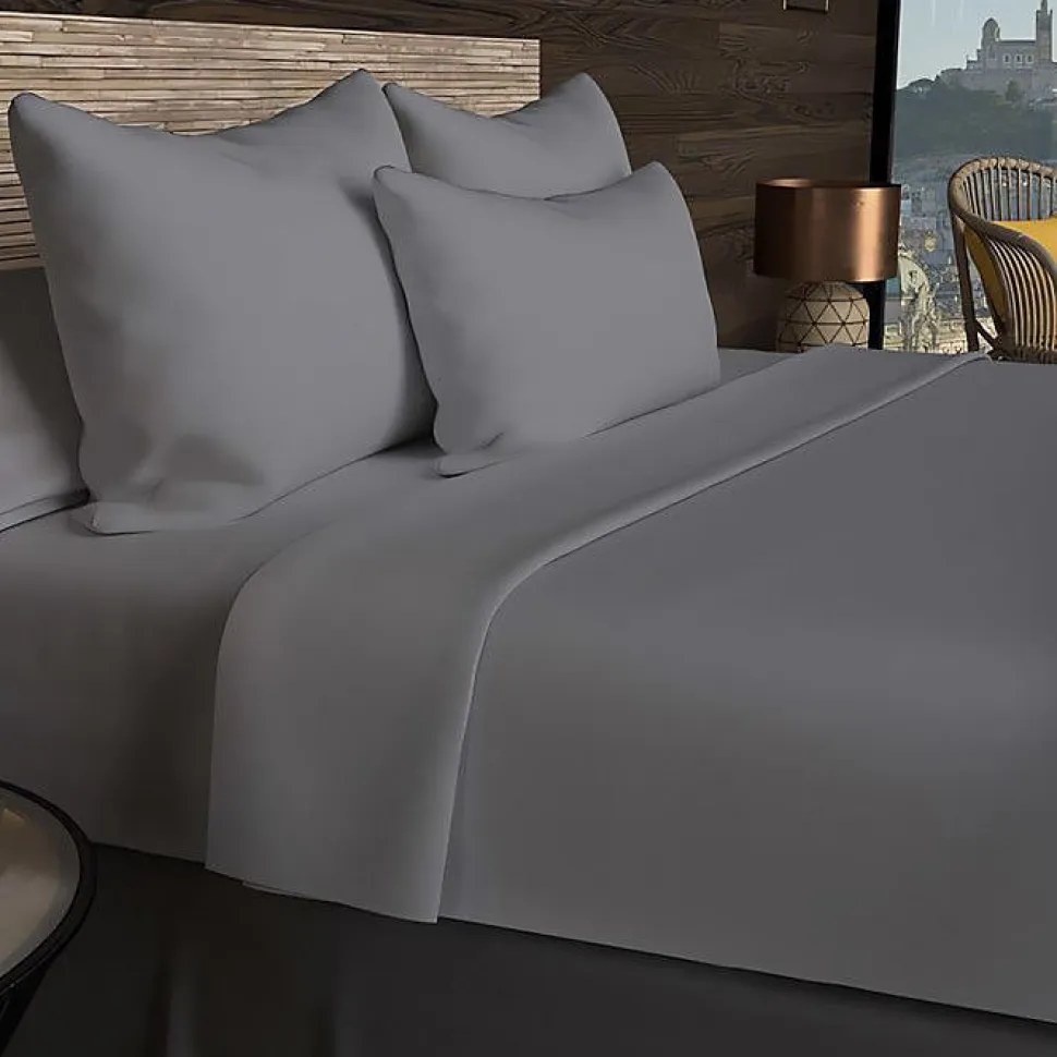 Drap housse en coton 57 fils 140x200 cm UNI gris, par Soleil d'ocre