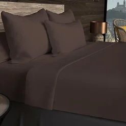 Drap housse en coton 57 fils 90x200 cm UNI brun, par Soleil d'ocre