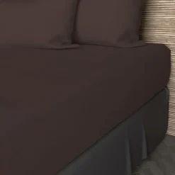 Drap housse en coton 57 fils 90x200 cm UNI brun, par Soleil d'ocre