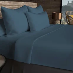 Drap housse en coton 57 fils 140x200 cm UNI bleu canard, par Soleil d'ocre