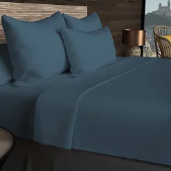 Drap housse en coton 57 fils 140x200 cm UNI bleu canard, par Soleil d'ocre