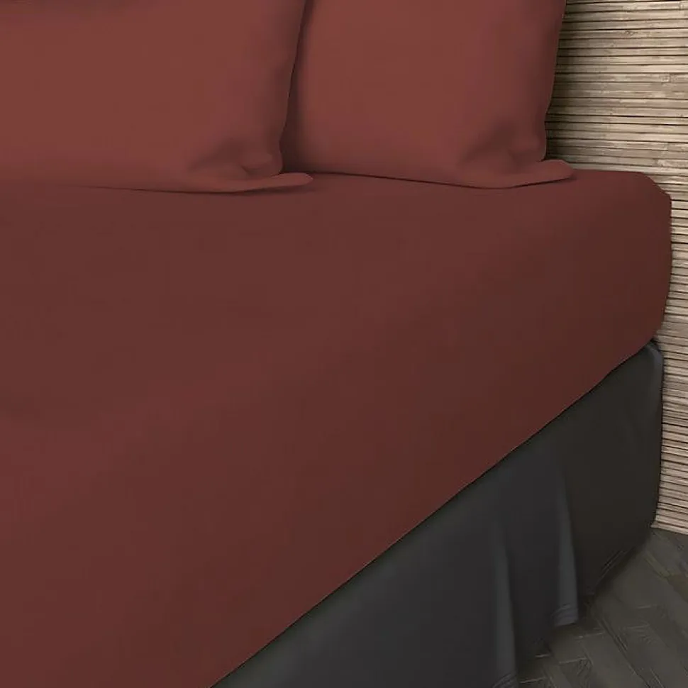 Drap housse en coton 57 fils 160x200 cm UNI brique, par Soleil d'ocre