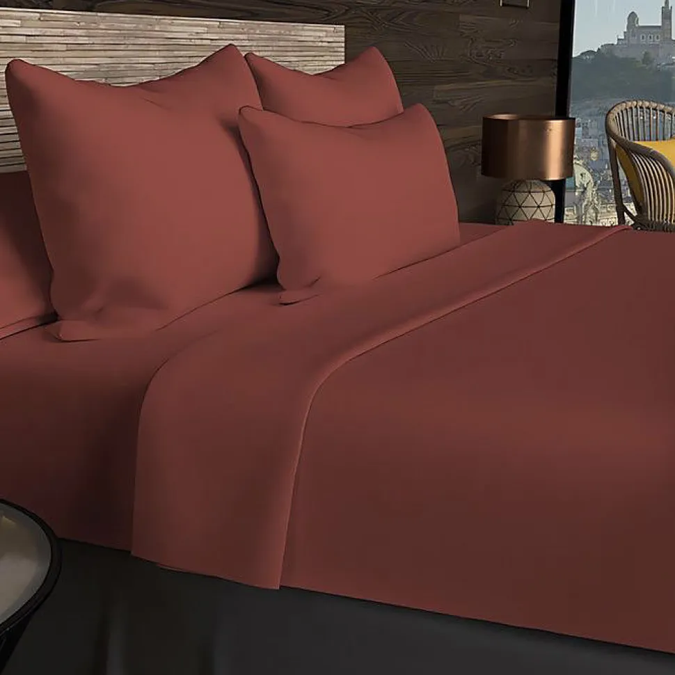 Drap housse en coton 57 fils 160x200 cm UNI brique, par Soleil d'ocre
