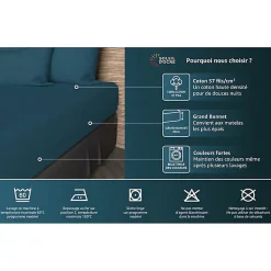 Drap housse en coton 57 fils 140x190 cm UNI noir, par Soleil d'ocre