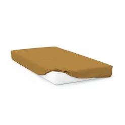 Drap housse en coton 57 fils 90x200 cm UNI moutarde, par Soleil d'ocre