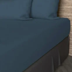 Drap housse en coton 57 fils 140x190 cm UNI bleu canard, par Soleil d'ocre