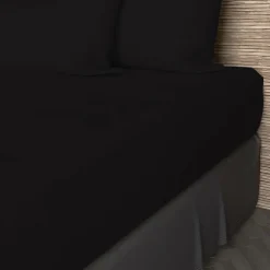 Drap housse en coton 57 fils 140x200 cm UNI noir, par Soleil d'ocre