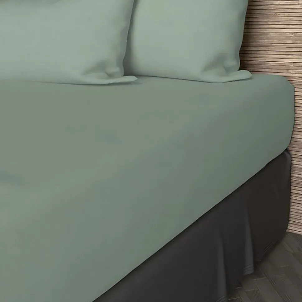 Drap housse en coton 57 fils 180x200 cm UNI vert d'eau, par Soleil d'ocre