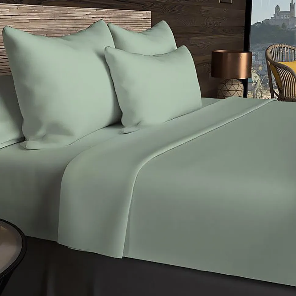 Drap housse en coton 57 fils 180x200 cm UNI vert d'eau, par Soleil d'ocre