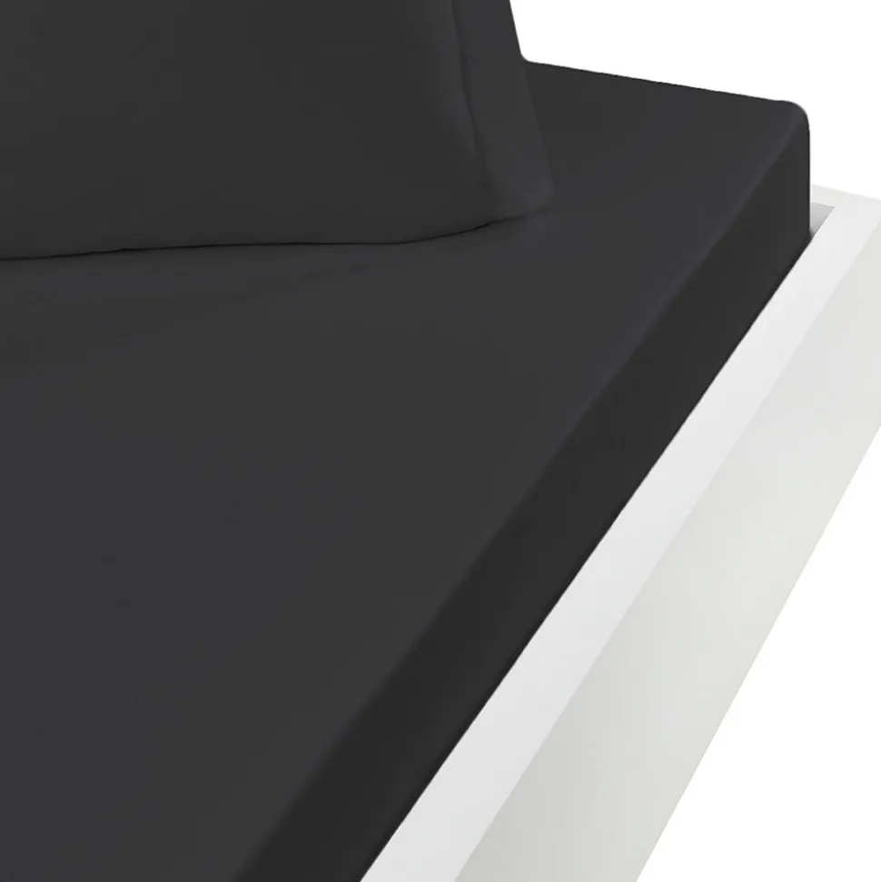 Drap housse en coton bonnet 30 cm Anthracite 140x190 cm STUDIO