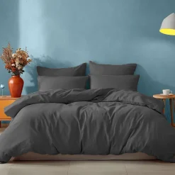 Drap housse en coton bonnet 30 cm Anthracite 180x200 cm STUDIO