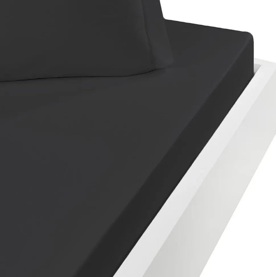 Drap housse en coton bonnet 30 cm Anthracite 180x200 cm STUDIO