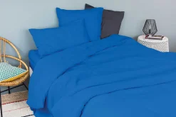 Drap housse en coton Lavé (180x200 cm - Bleu Encre)