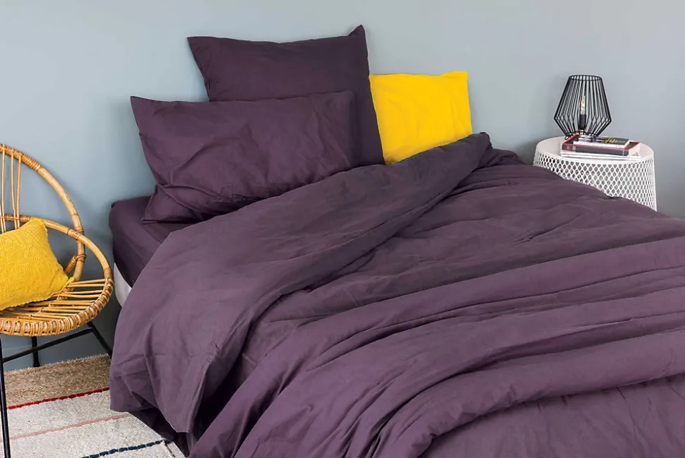 Drap housse en coton Lavé (80x200 cm - Violet parme)