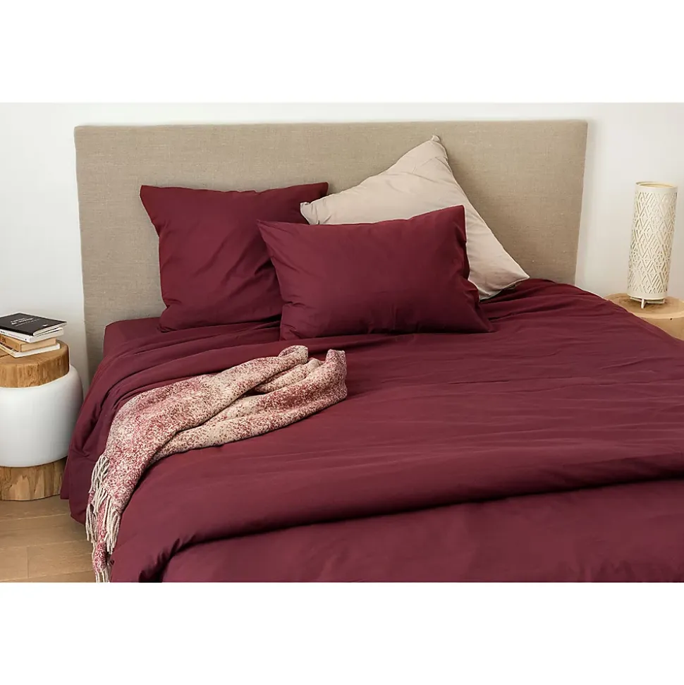 Drap housse en coton Lavé (80x200 cm - Griotte)