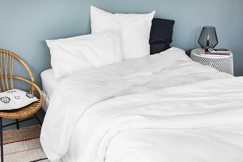 Drap housse en coton Lavé (80x200 cm - Blanc)