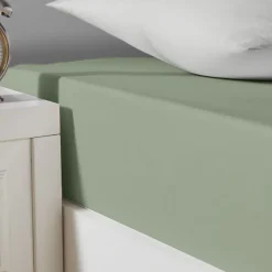 Drap housse en coton lavé biologique bonnet 30 cm Sauge 160x200 cm ORGANIKA