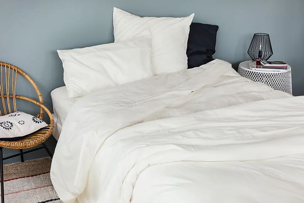 Drap housse en coton Lavé (160x200 cm - Ivoire)