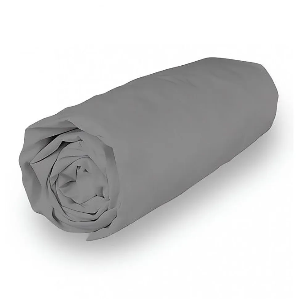 Drap housse en coton 160x200 cm PERCALE gris, par Soleil d'ocre
