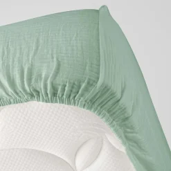 Drap Housse en gaze de coton (160x200 cm - Sauge)