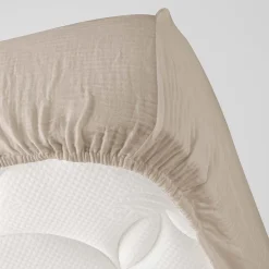 Drap Housse en gaze de coton (160x200 cm - Sable)
