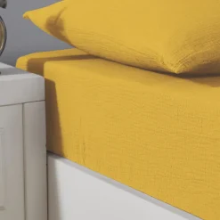 Drap housse en gaze de coton bonnet 30 cm Miel 80x200 cm LOFT