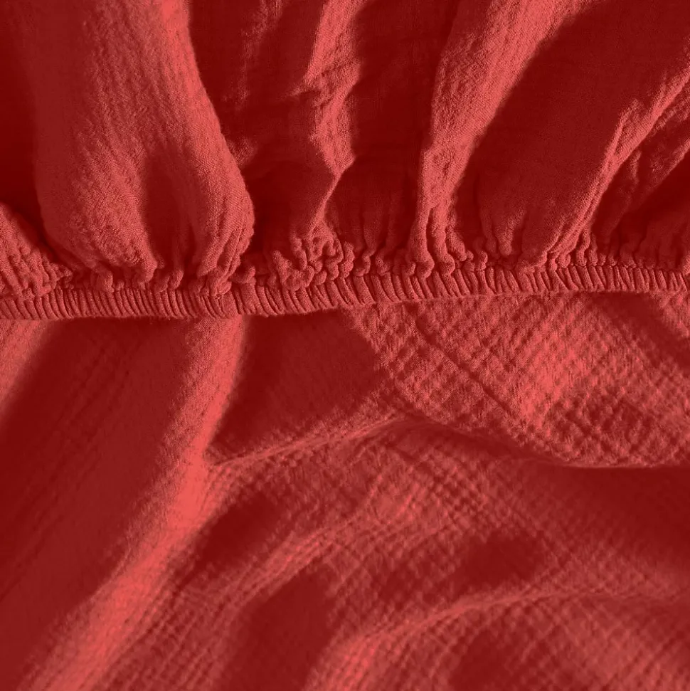 Drap housse en gaze de coton bonnet 30 cm Terracota 140x200 cm LOFT