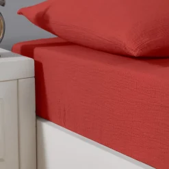 Drap housse en gaze de coton bonnet 30 cm Terracota 140x200 cm LOFT