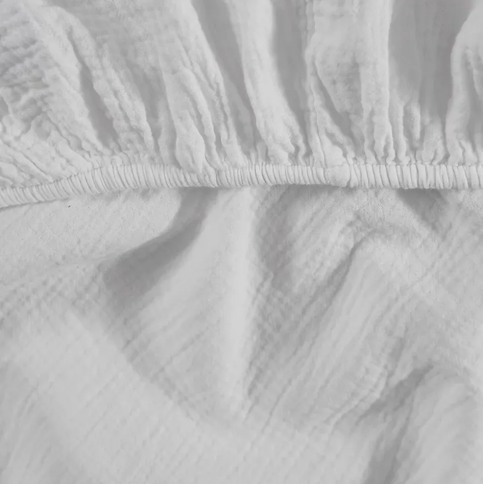 Drap housse en gaze de coton bonnet 30 cm Blanc 140x200 cm LOFT