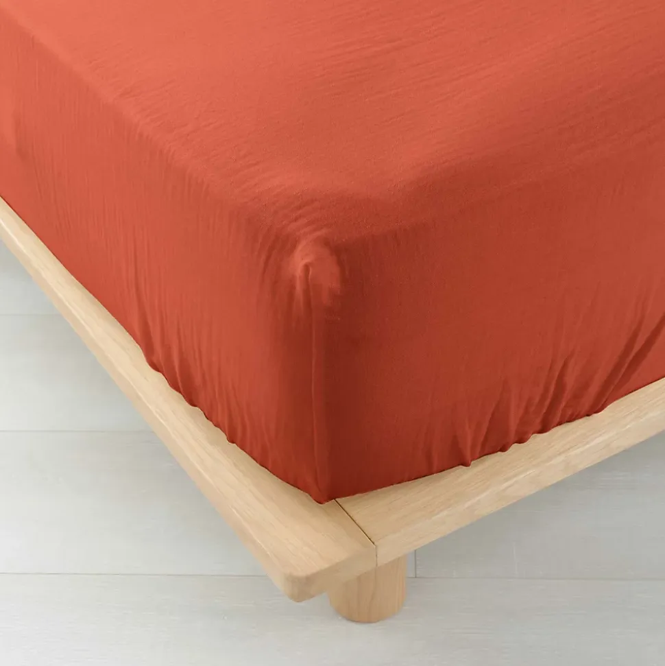 Drap Housse en gaze de coton (140x190 cm - Terracotta)