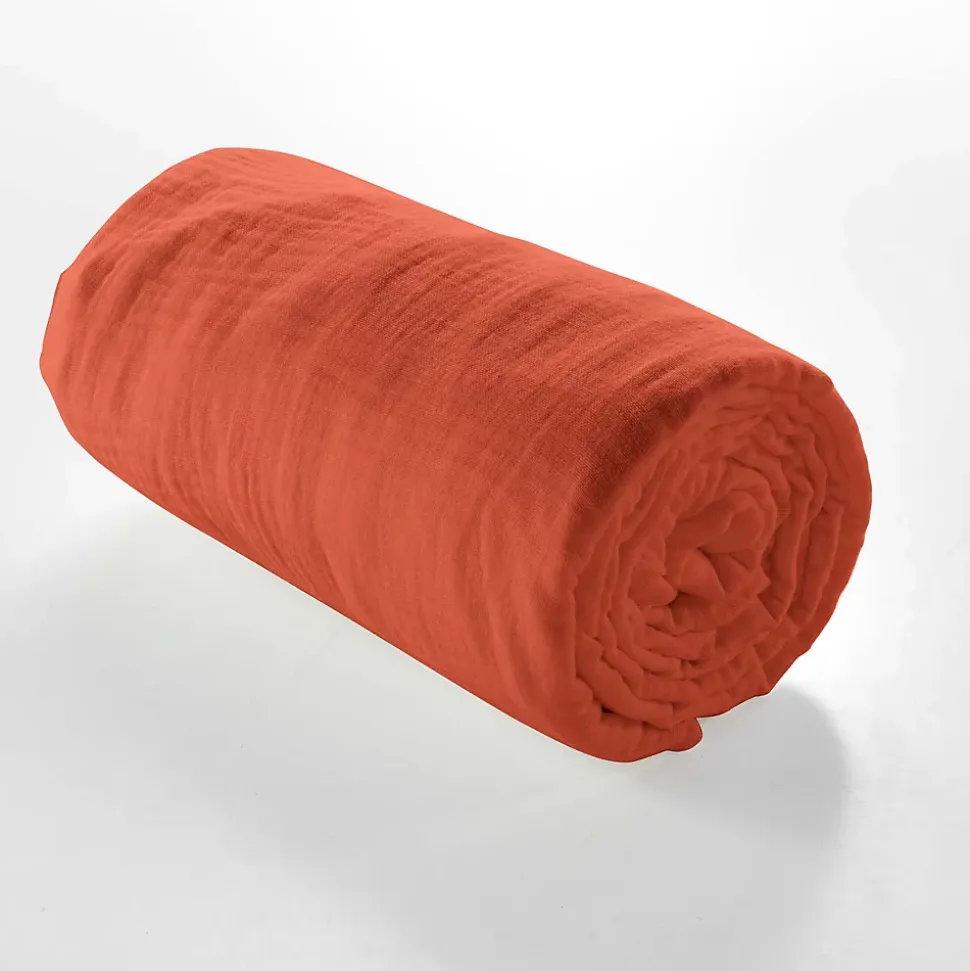 Drap Housse en gaze de coton (140x190 cm - Terracotta)