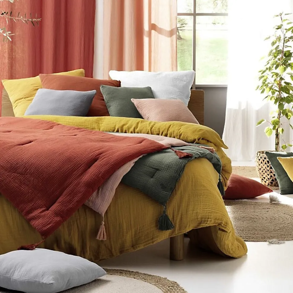 Drap Housse en gaze de coton (140x190 cm - Terracotta)