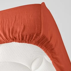 Drap Housse en gaze de coton (140x190 cm - Terracotta)
