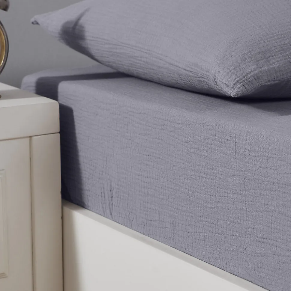 Drap housse en gaze de coton bonnet 30 cm Ardoise 160x200 cm LOFT