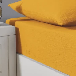 Drap housse en gaze de coton bonnet 30 cm Caramel 180x200 cm LOFT