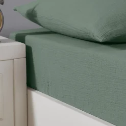 Drap housse en gaze de coton bonnet 30 cm Lichen 80x200 cm LOFT