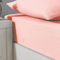 Drap housse en gaze de coton bonnet 30 cm Poudre 140x200 cm LOFT