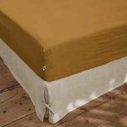 Drap Housse en Lin Lavé 140 x 190 cm Caramel