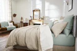 Drap Housse en Lin Lavé 140 x 190 cm Caramel