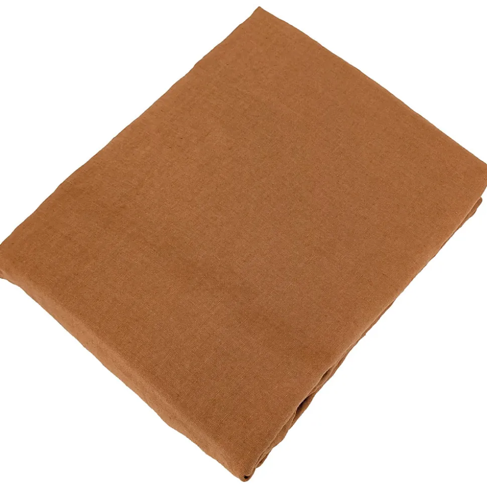 Drap housse en lin lavé froissé 140x190 cm SONATE orange Terre Cuite